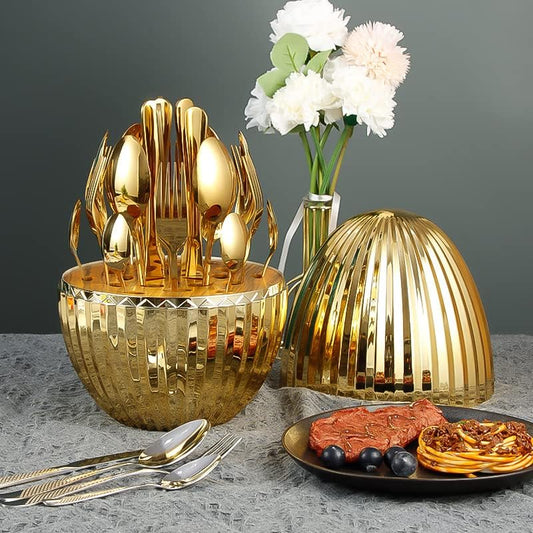 24 PCS CUTLERY SET WITH EGG SHAPE STAND